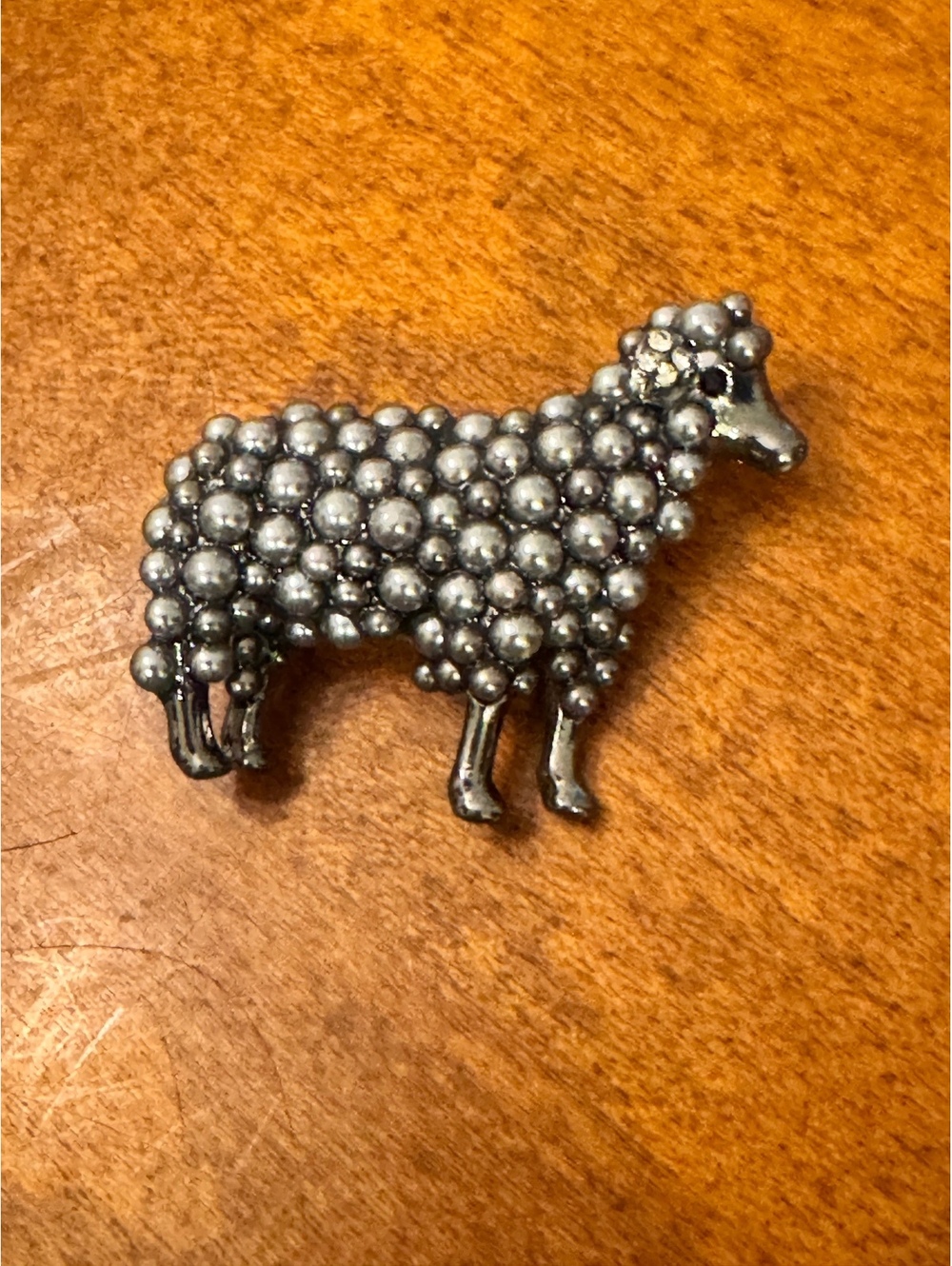 Vintage Silver Tone Sheep Brooch Pin with Beaded Texture 415